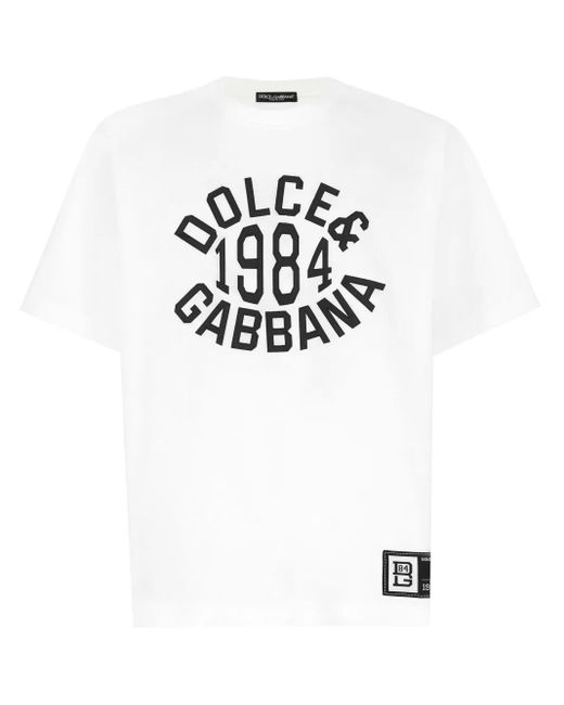 Dolce & Gabbana T-Shirt aus Baumwoll-Jersey mit Logoprint und Applikation in White für Herren