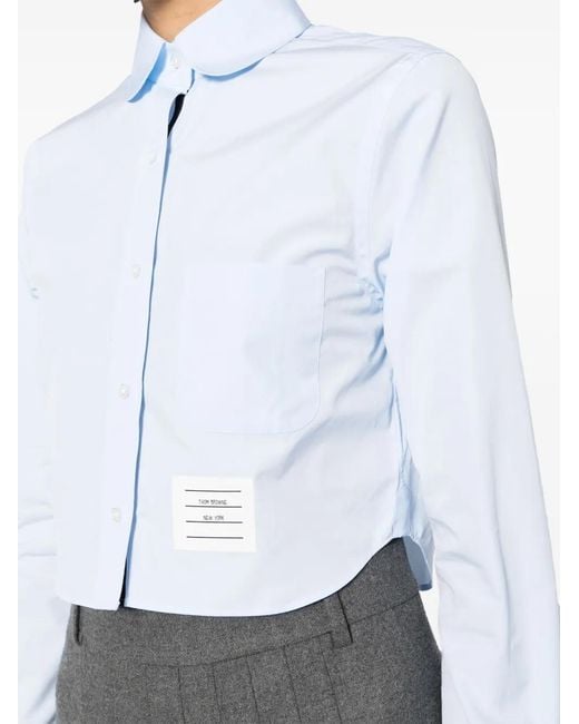 Thom Browne White Logo-Patch Cropped Shirt