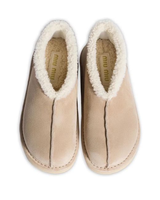 Miu Miu Natural Shearling-Trimmed Suede Boots