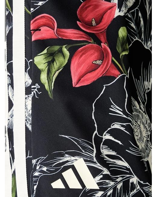 Adidas Black X Farm Rio Floral-Print Side-Stripe Shorts