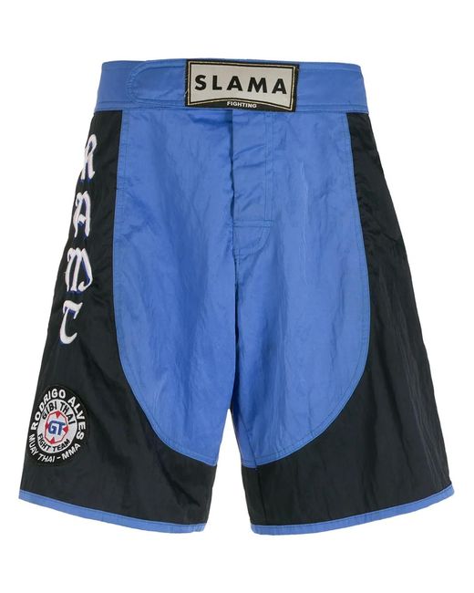 Amir Slama Blue Embroidered Patches Luta Shorts for men