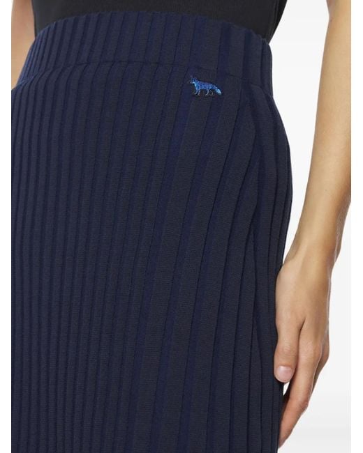Maison Kitsuné Geribbelde Rok Met Baby Fox-Patch in het Blue