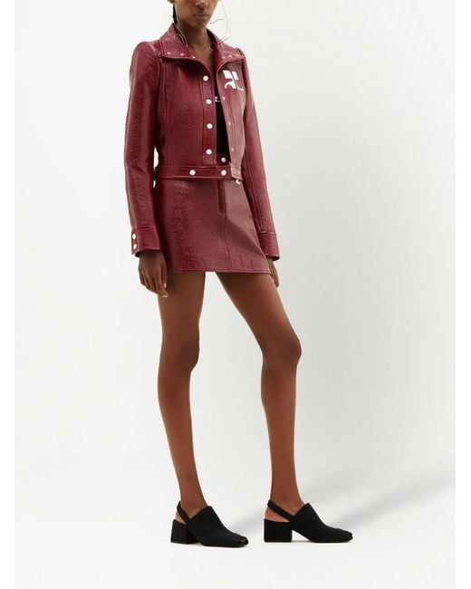 Courreges Red Cropped Dark Stretch-Cotton Faux Leather Jacket