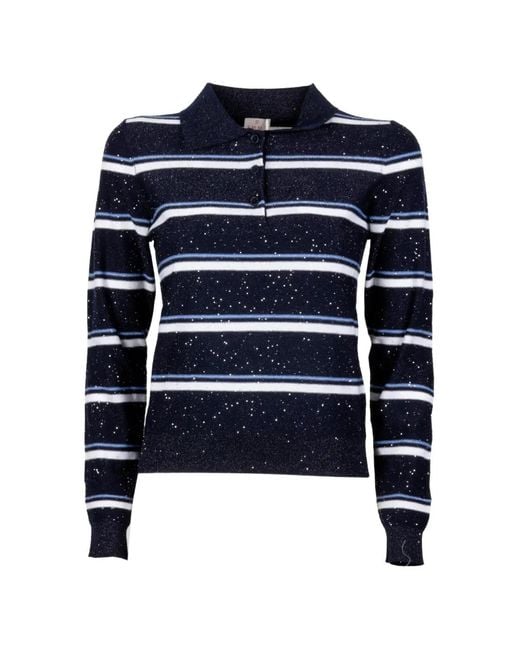 Marella Blue Striped Polo Top