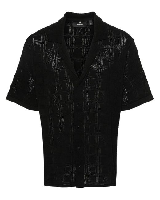 Represent Black Pointelle Knit Short-Sleeved Shirt for men