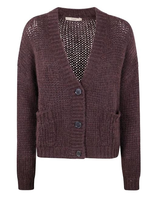 Nuur Purple Button-Front Pocket Cardigan