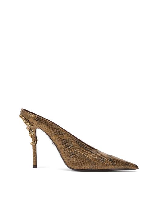 Roberto Cavalli Brown Python Snake-Motif Mules