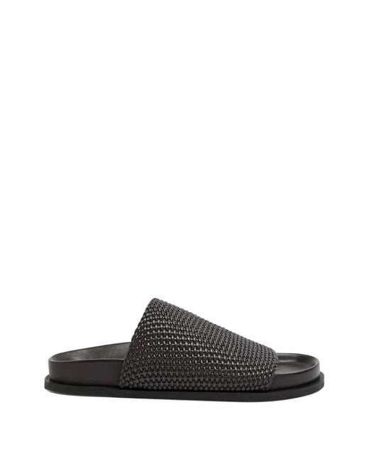 A.Emery Black Woven Leather Slides
