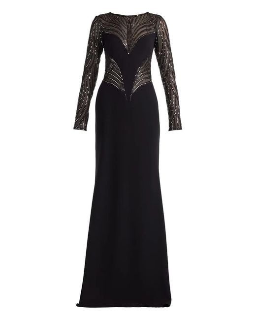 Tadashi Shoji Black Sequin Illusion Column Gown