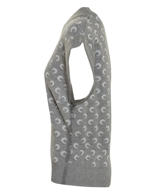 MARINE SERRE Gray Crescent-Print V-Neck Vest for men