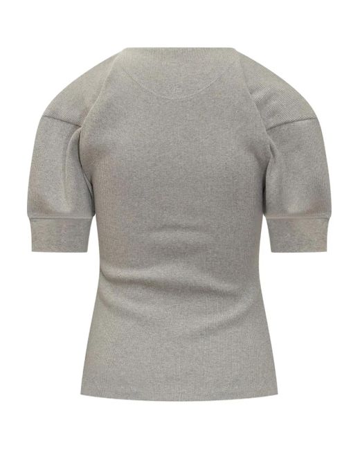 Victoria Beckham Gray Puffed-Sleeve Top