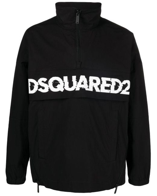DSquared² Black Logo-print Half Zip Jacket - Men's - Cotton/spandex/elastane for men