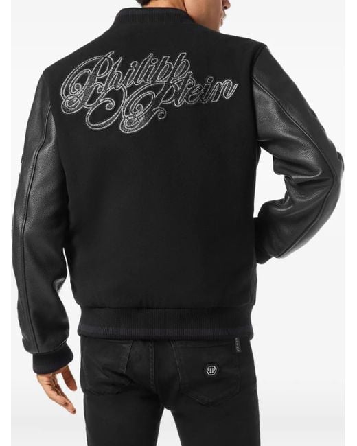 Philipp Plein Black Skull-Embellished Bomber Jacket for men