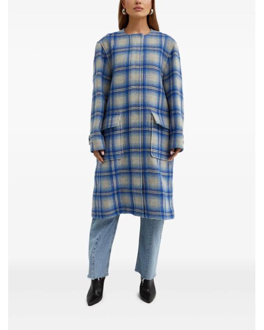 Isabel Marant Blue Plaid-Pattern Wool Coat