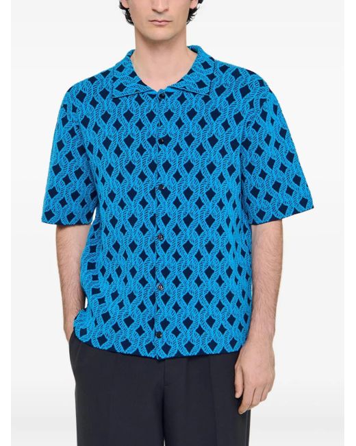 Sandro Overhemd Met Korte Mouwen En Patroon in het Blue voor heren