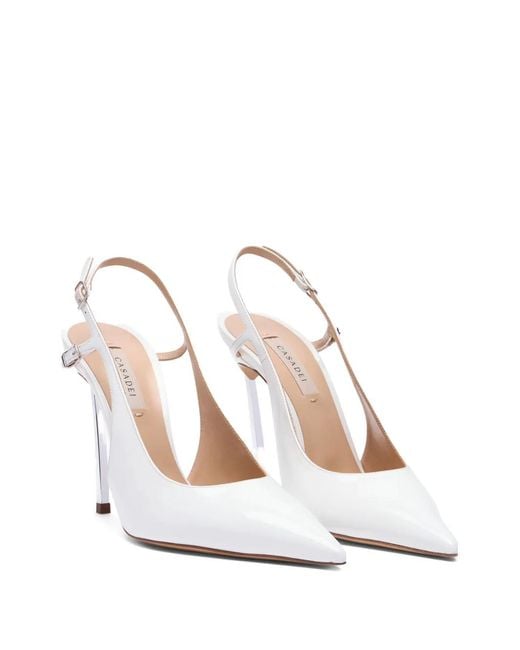 Casadei White Point-Toe Heeled Pumps