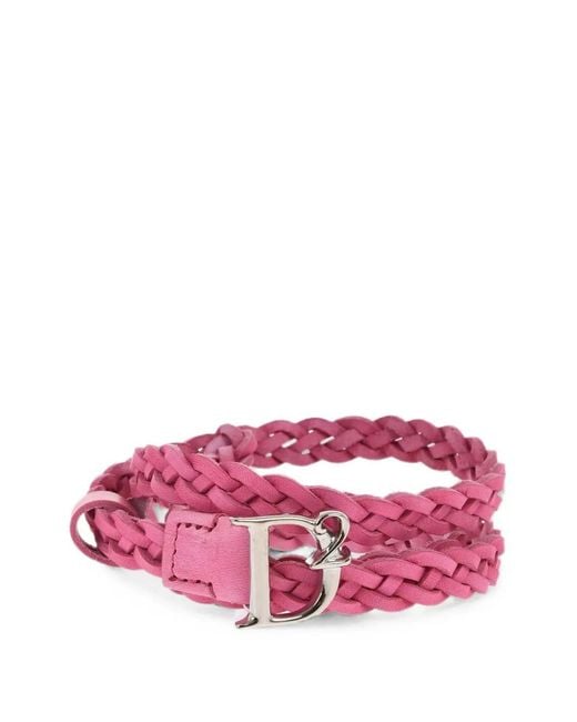 DSquared² Pink Braided Logo-Buckle Belt