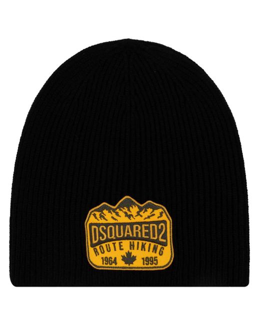 DSquared² Black Logo-Appliqué Wool Beanie for men