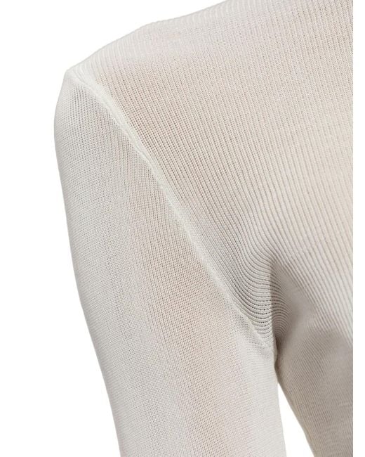 Self-Portrait White Ribbed High-Neck Top