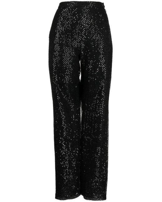 Saiid Kobeisy Black Sequined Straight-Leg Trousers