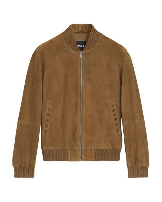 Boss Brown Zip Ribbed Suede Jacket for men