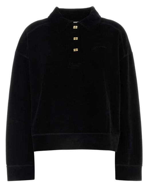 Ganni Black Velour Polo Shirt