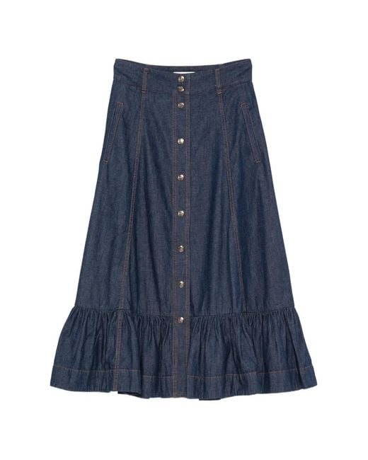 Zimmermann Blue Jupe Longue Aster En Jean À Volants