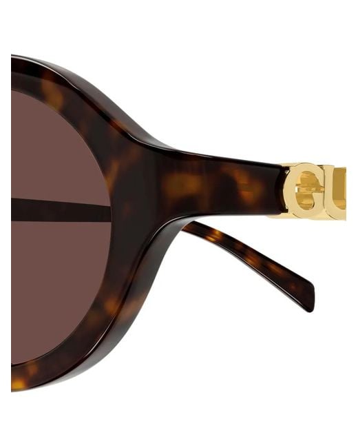 Gucci Brown 3D Block Logo Oval Sunglasses