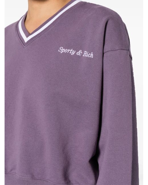 Sudadera con cuello en V y logo bordado Sporty & Rich de color Purple