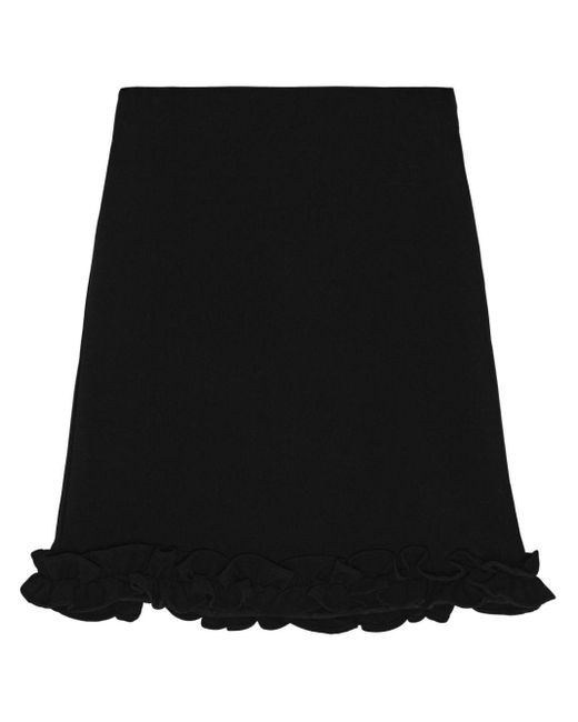 Ganni Black Ruffle-hem Bonded-crepe Skirt