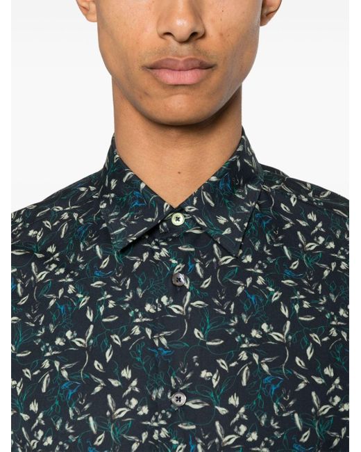 Paul Smith Green Floral-print Cotton Shirt for men