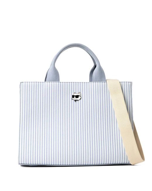 Karl Lagerfeld Blue Medium Ikon Choupette Striped Tote Bag