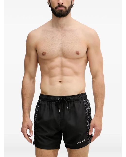 Trussardi Black Logo-Print Drawstring-Waist Swim Shorts for men