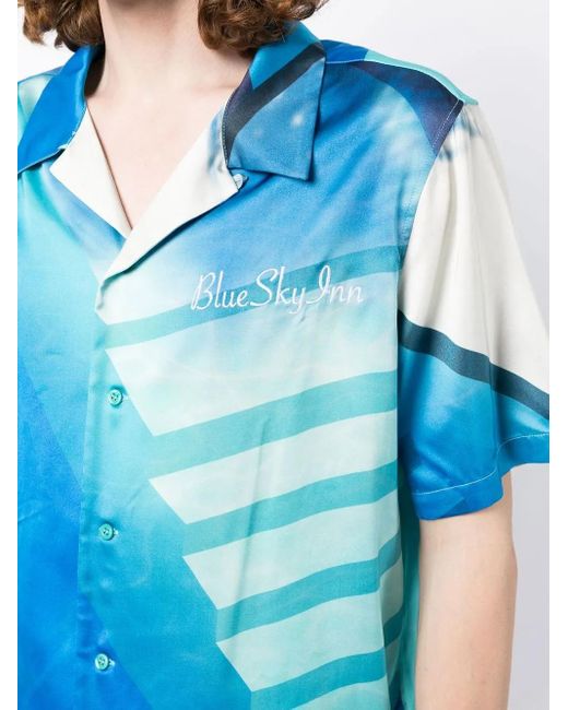 BLUE SKY INN Blue Abstract-Print Short-Sleeved Shirt for men