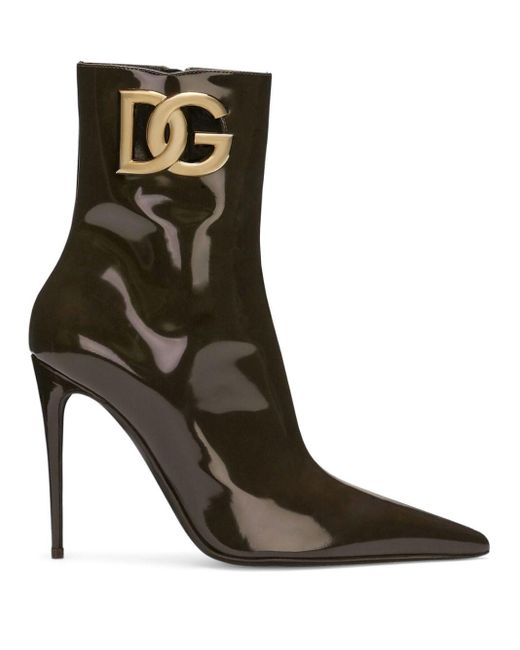 Stivali con placca logo di Dolce & Gabbana in Brown