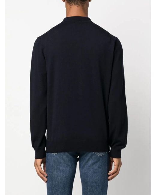 Corneliani Blue Zip-Up Virgin-Wool Polo Shirt for men