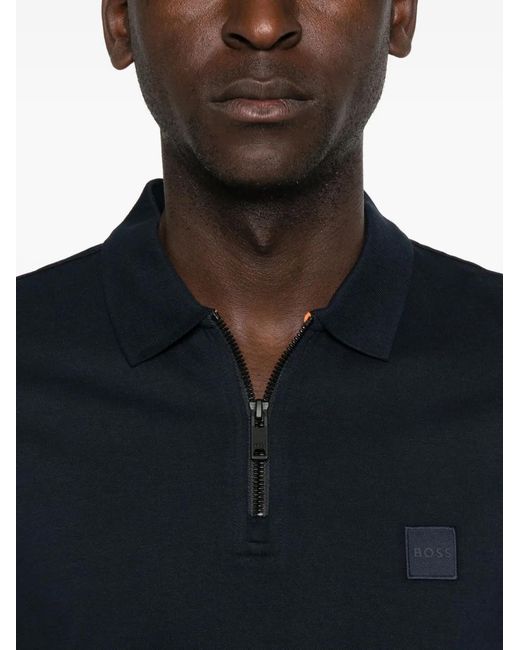 Boss Black Zip-Neck Logo Polo Shirt for men