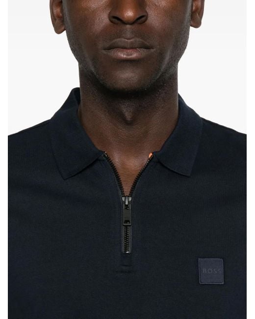Polo À Col Zippé Boss pour homme en coloris Black
