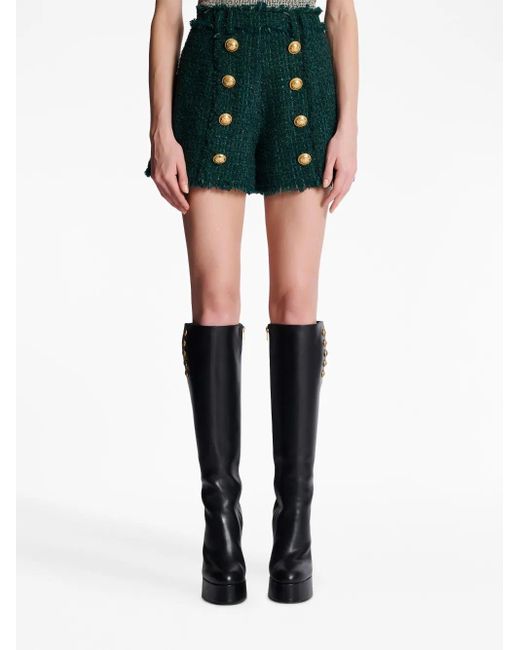 Balmain Green Double-breasted Bouclé Tweed Blazer