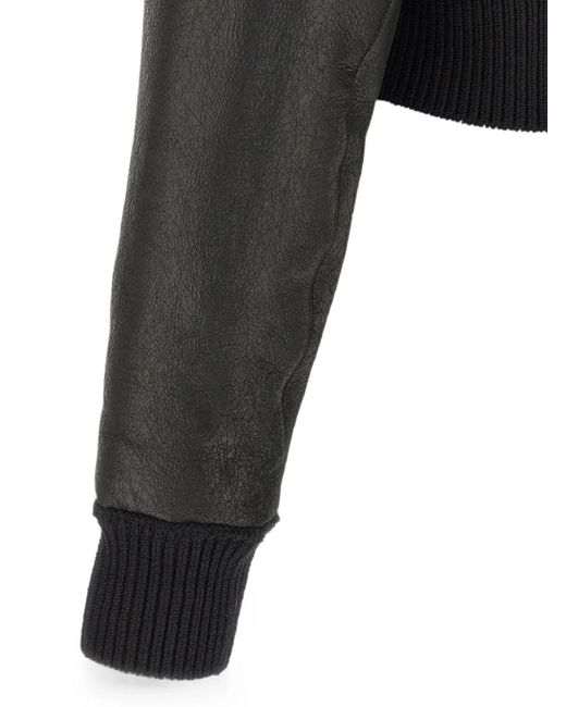 Rick Owens Black Flight Jkt Cropped Shearling-Lined Bomber Jacket for men