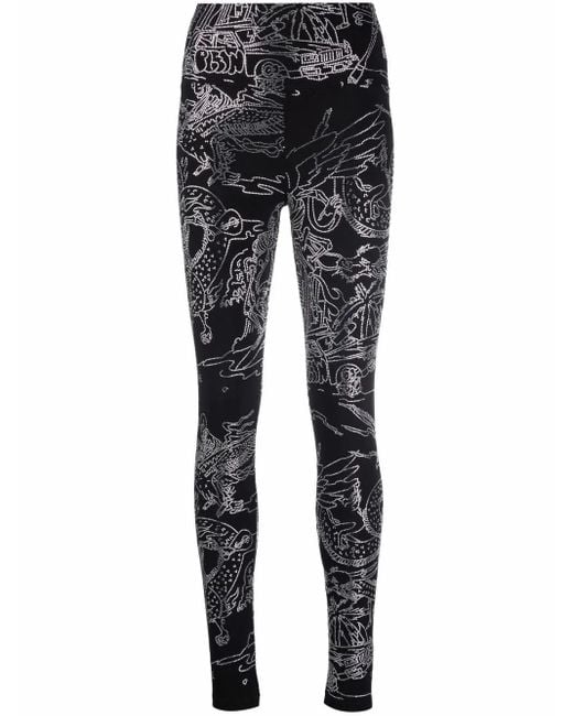 Philipp Plein Black Tattoo-Print Embellished Leggings
