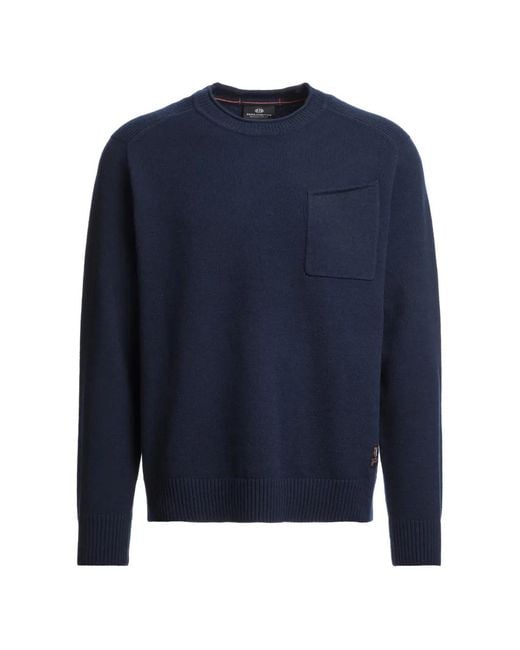Parajumpers Blue Enego Patch-Pocket Crew-Neck Sweater for men