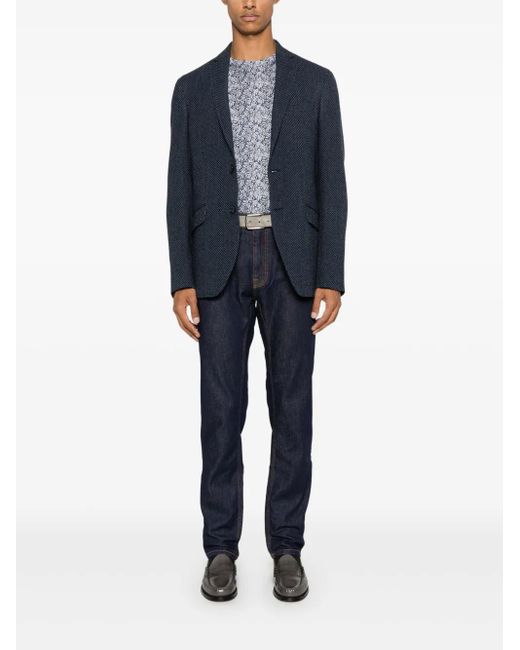 Etro Blue Single-Breasted Blazer for men