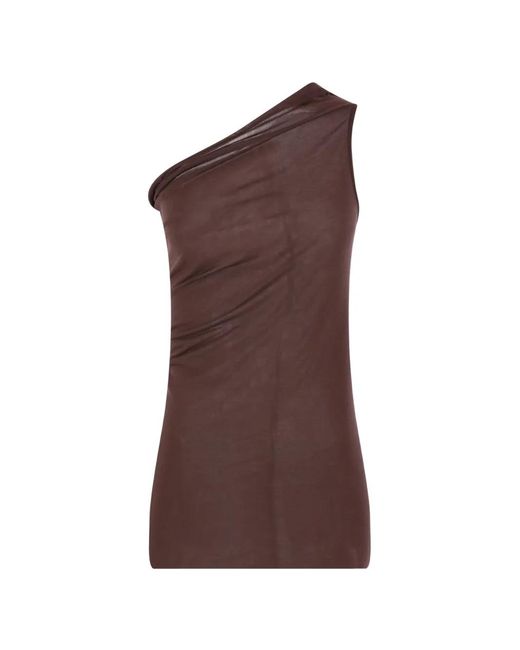 Rick Owens Brown One-Shoulder Top