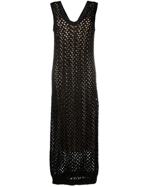 Brunello Cucinelli Black Open-knit Maxi Dress