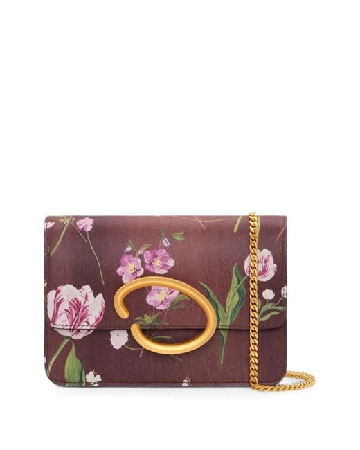 Oscar de la Renta Purple O Pochette Floral-Print Clutch Mini Bag