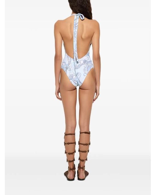 Emilio Pucci Blue Orchidee-Print Swimsuit
