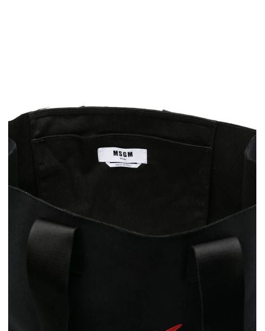 Bolso shopper mediano con logo bordado MSGM de color Black