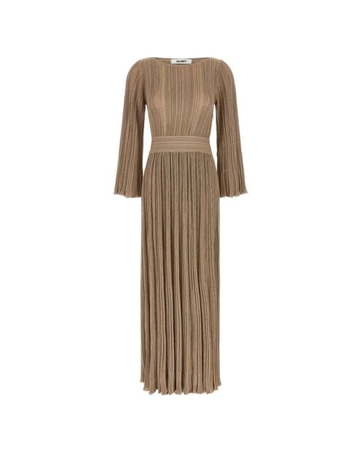 Antonino Valenti Natural Lilas Pleated-Design Bell-Sleeve Maxi Dress