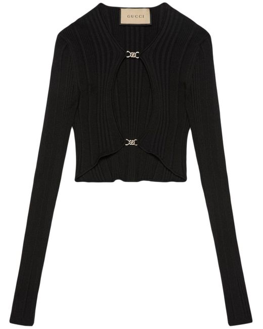 Gucci Black Cut-out Ribbed Crop Top